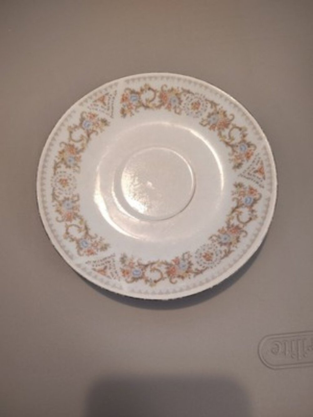 6.85" Saucer HP Pink, Dusted Blue On Lace Porcelain China With Silver